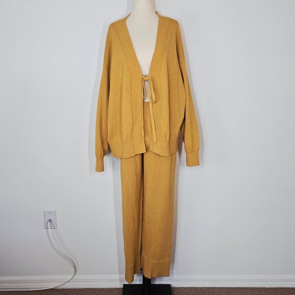FREE PEOPLE WOMEN'S solar cardigan sweater set gold heather Size M NEW - Picture 2 of 12